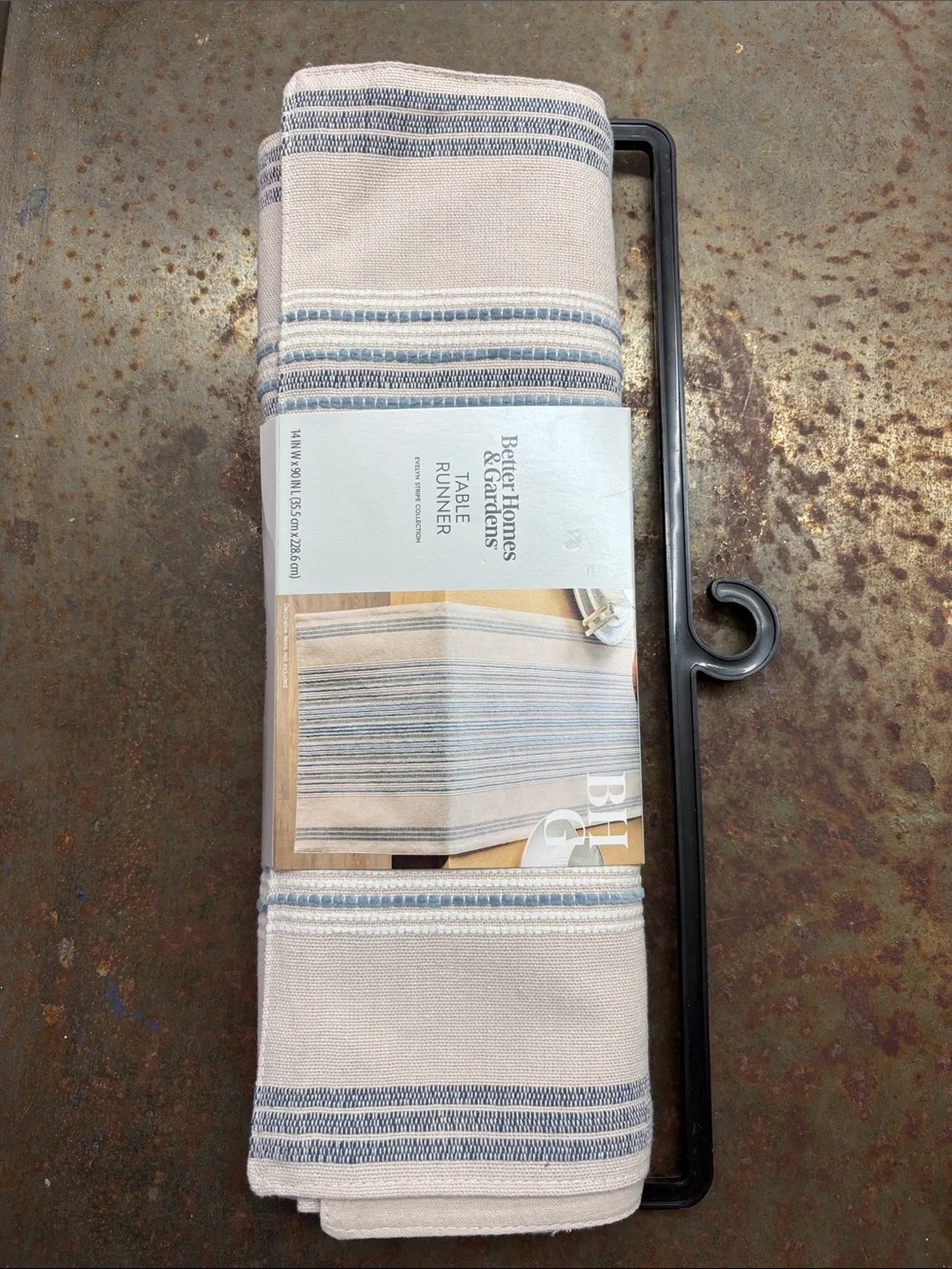 Better Homes & Gardens “Blue Silver” Cotton Table Runner - Evelyn Stripe. 14x90